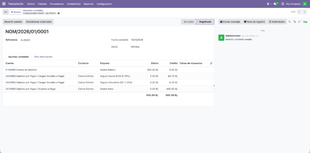 Asiento Contable Nómina en Odoo 18